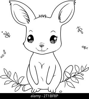 cute little rabbit with flowers and leafs cartoon vector illustration graphic design Stock Vector