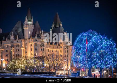 Winter Lights Across Canada, Fairmont Chateau Laurier, Ottawa, Ontario Stock Photo