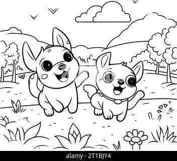 cute little dogs couple in the field vector illustration design vector illustration design Stock Vector