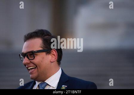 United States Representative George Santos Republican of New York at a vigil for Israel on the House Steps of the Capitol on Thursday, October 12, 2023. The vigil had a bipartisan turnout and included a moment of silence and comments and prayers from multiple Representatives. Copyright: xAnnabellexGordonx/xCNPx/MediaPunchx Credit: Imago/Alamy Live News Stock Photo