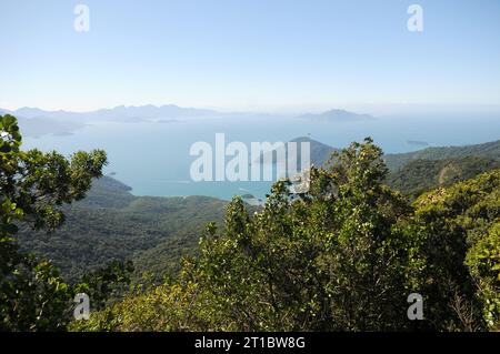 View of Pico do Papagaio, located on Ilha Grande in the state of Rio de Janeiro. Stock Photo