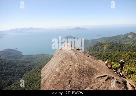 View of Pico do Papagaio, located on Ilha Grande in the state of Rio de Janeiro. Stock Photo