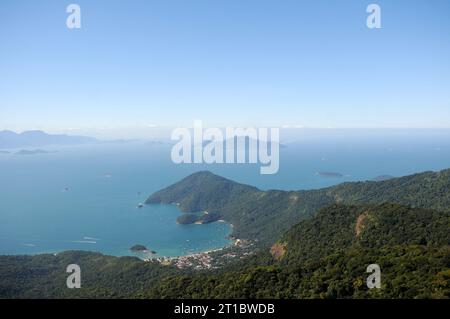 View of Pico do Papagaio, located on Ilha Grande in the state of Rio de Janeiro. Stock Photo