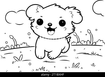 Cute koala running in the grass. Coloring book for children. Vector illustration. Stock Vector