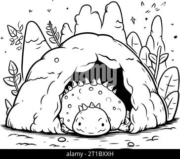 Dinosaur igloo in the jungle. Vector illustration for coloring book. Stock Vector