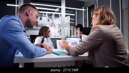Industry Worker Team In Factory Office. Technology Research Stock Photo