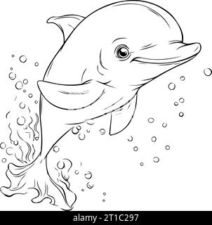 Dolphin jumping out of water. Coloring book for children. Stock Vector