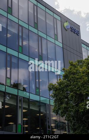 Dublin, Ireland, 21st August 2023. Frontal view of SSE Head Office in Dublin with sign Stock Photo