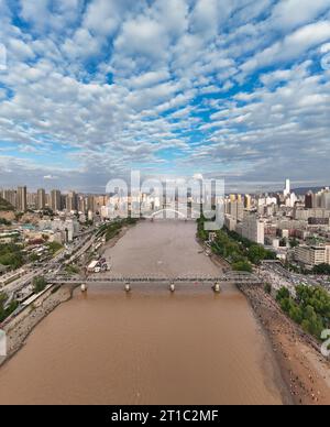 Aerial view of Lanzhou, capital city of Gansu province in China Stock Photo