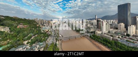 Aerial view of Lanzhou, capital city of Gansu province in China Stock Photo