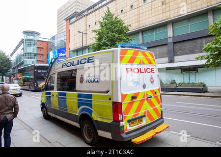 Greater Manchester police transport van parked in Manchester city centre,England,UK,sept 2023 Stock Photo