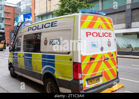 Greater Manchester police transport van parked in Manchester city centre,England,UK,sept 2023 Stock Photo