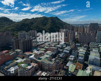 Aerial view of Sanxia District in New Taipei City, Taiwan. National Taipei University (NTPU) located here. Stock Photo