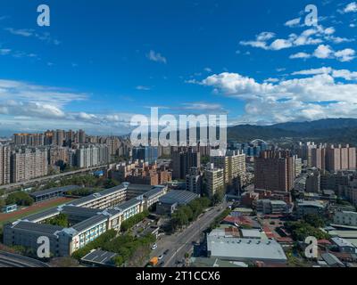 Aerial view of Sanxia District in New Taipei City, Taiwan. National Taipei University (NTPU) located here. Stock Photo