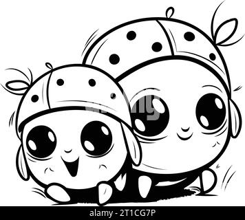 Cute cartoon ladybugs isolated on white background. Vector illustration. Stock Vector
