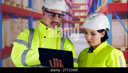 Digital Warehouse And Logistics Store. Staff Working Stock Photo