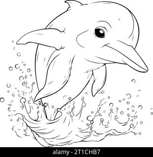 Dolphin jumping out of the water. Coloring book for children. Stock Vector