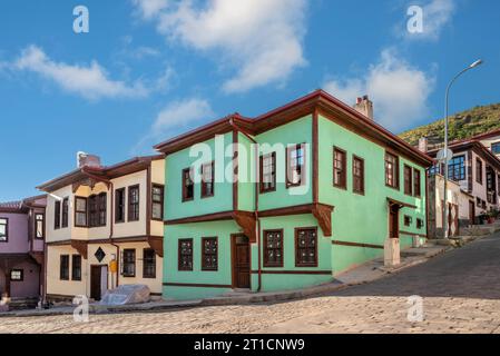 Restored historical Afyonkarahisar houses in various colors Stock Photo