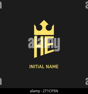 Monogram HE logo shield crown shape, elegant and luxury initial logo style vector graphic Stock Vector