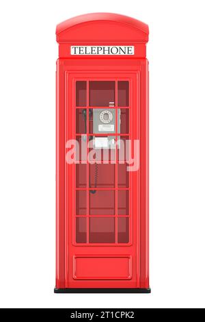 Red telephone box, front view. 3D rendering isolated on white background Stock Photo