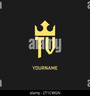 Monogram TV logo shield crown shape, elegant and luxury initial logo style vector graphic Stock Vector