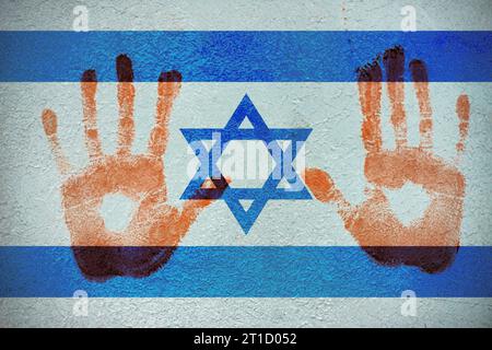 The national flag of the State of Israel .Hamas Attack: Israel Weighs Ground Invasion on Gaza Strip in Risky Strategy Stock Photo