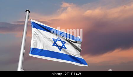 The national flag of the State of Israel .Hamas Attack: Israel Weighs Ground Invasion on Gaza Strip in Risky Strategy Stock Photo