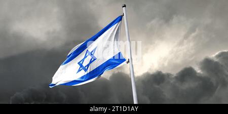 The national flag of the State of Israel .Hamas Attack: Israel Weighs Ground Invasion on Gaza Strip in Risky Strategy Stock Photo