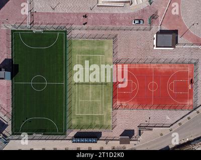 football tennis basketball court top aerial view. Stock Photo