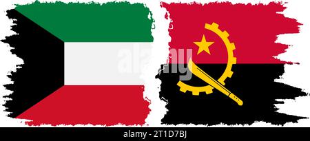 Angola and Kuwait grunge flags connection, vector Stock Vector