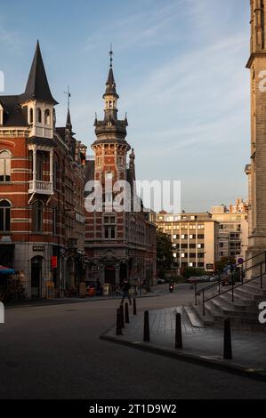 Leuven, Flemish Brabant Region, Belgium - October 9, 2023 - The historical city center during twilight Stock Photo