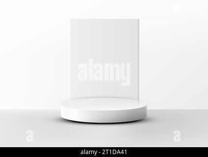 Showcase your products in style with this minimalist 3D white podium mockup. Perfect for product photography, showrooms, and showcases. Vector illustr Stock Vector