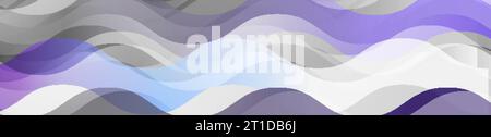 Grey violet geometric wavy stripes abstract tech banner design. Vector background Stock Vector