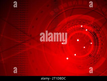 Red tech geometric background with HUD gear shape. Vector abstract graphic design Stock Vector