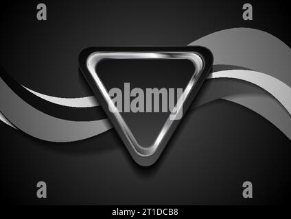Grey waves and silver metal triangle frame abstract technology background. Vector illustration Stock Vector