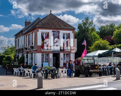 Cafe Gondree, Benouville, Normandy, is situated next to Pegasus Bridge and is believed to be the first building liberated, by British Troops. Stock Photo