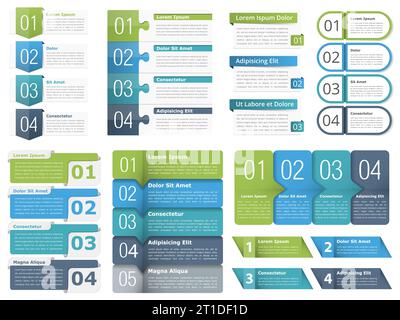 Set of different infographic elements with numbers, line icons and place for your text, can be used as workflow, process infographics, steps or option Stock Vector