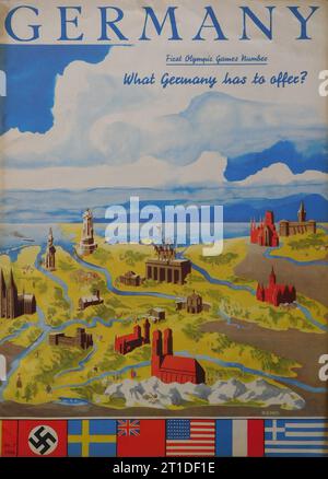 Front cover of German Tourism Magazine First Olympic Games Number from July 1936 with artwork by WALTER RIEMER promoting other attractions for tourist visiting the XIth OLYMPIC GAMES BERLIN 1936 in Germany from 1st - 16th August Stock Photo