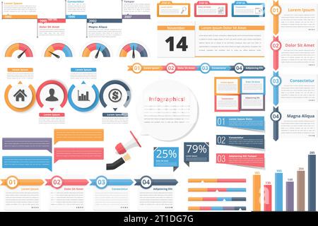 Infographic elements-timeline, process charts, workflow diagrams, steps, options, indocators, bar graph, vector eps10 illustration Stock Vector