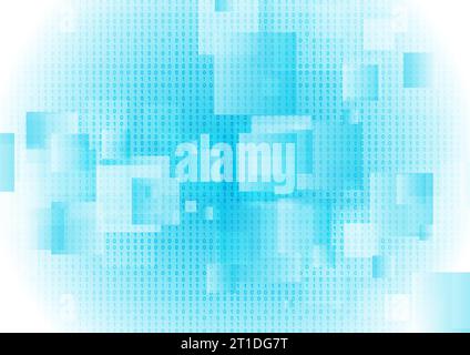 Bright blue glossy squares abstract technology background with binary code. Vector geometric design Stock Vector