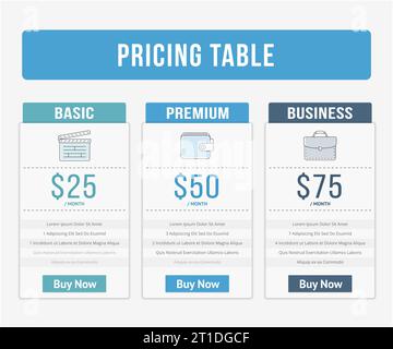Pricing table template with three plans for websites, vector eps10 illustration Stock Vector