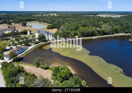 Amboise (central France): aerial view of the ponds, the castle and the forest Stock Photo