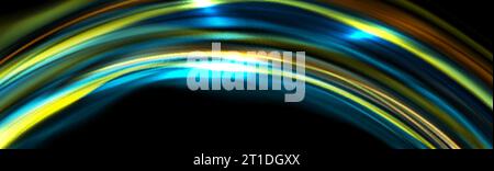 Colorful glossy glowing waves abstract background. Shiny wavy vector banner design Stock Vector
