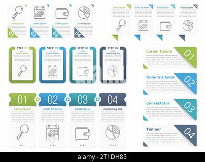 Set of different infographic elements with numbers, line icons and place for your text, can be used as workflow, process infographics, steps or option Stock Vector
