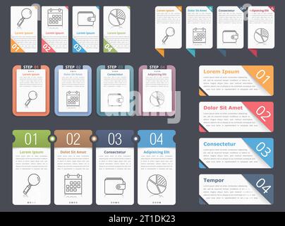 Set of different infographic elements with numbers, line icons and place for your text, can be used as workflow, process, steps or options, vector eps Stock Vector