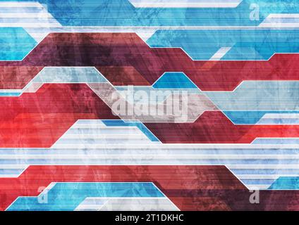 Blue, red and grey technical geometric grunge abstract background. Vector design Stock Vector
