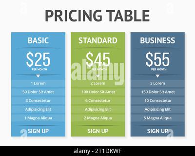 Pricing table template with three plans for websites, vector eps10 illustration Stock Vector