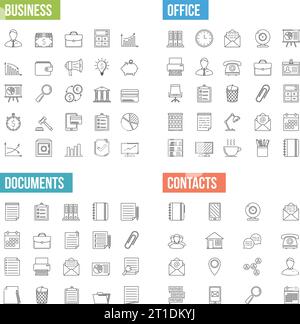 Business, office, documents and contacts line icons, vector eps10 illustration Stock Vector