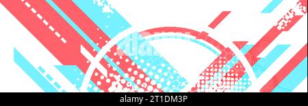 Pink and cyan minimal geometric flat abstract background. Grunge futuristic vector banner design Stock Vector