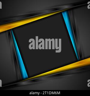 High contrast blue, orange and black glossy stripes. Abstract tech vector corporate background Stock Vector